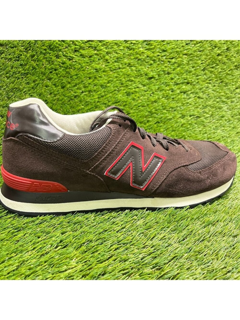 New Balance 574 Mens Size 12EE Brown Red Athletic Running Walking Shoes Sneakers